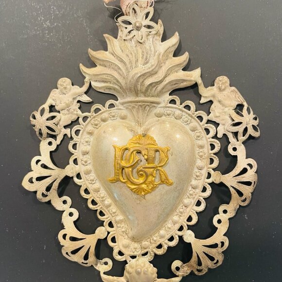 A Silver Antique Ex Voto Angelic Sacred Heart Florence Italy - Picture 10 of 10